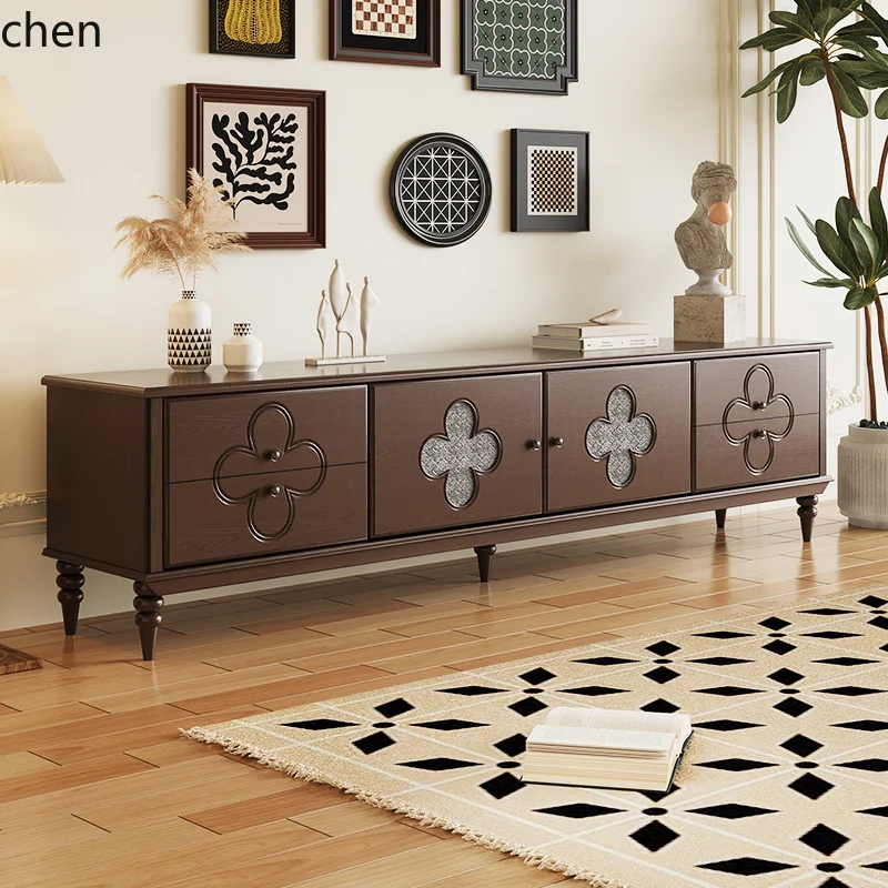 

HXL French solid wood TV cabinet living room combination small apartment simple household cabinet