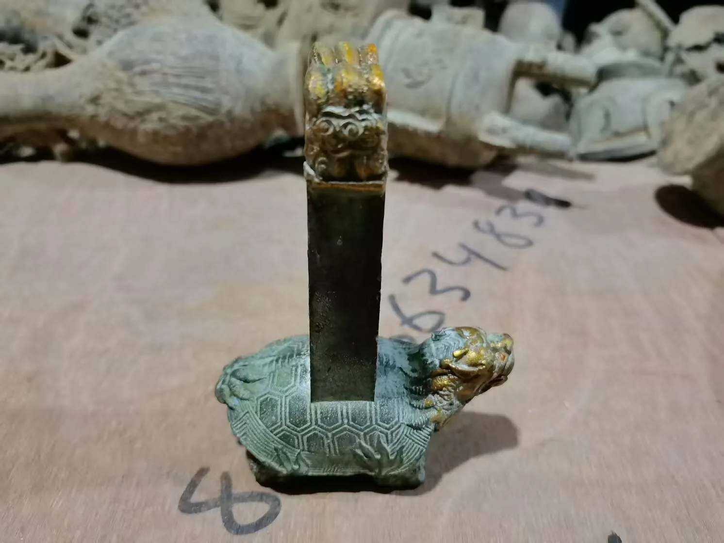 China Come From FOLK Collection Copper Gilded Dragon Turtle Towing Stele
