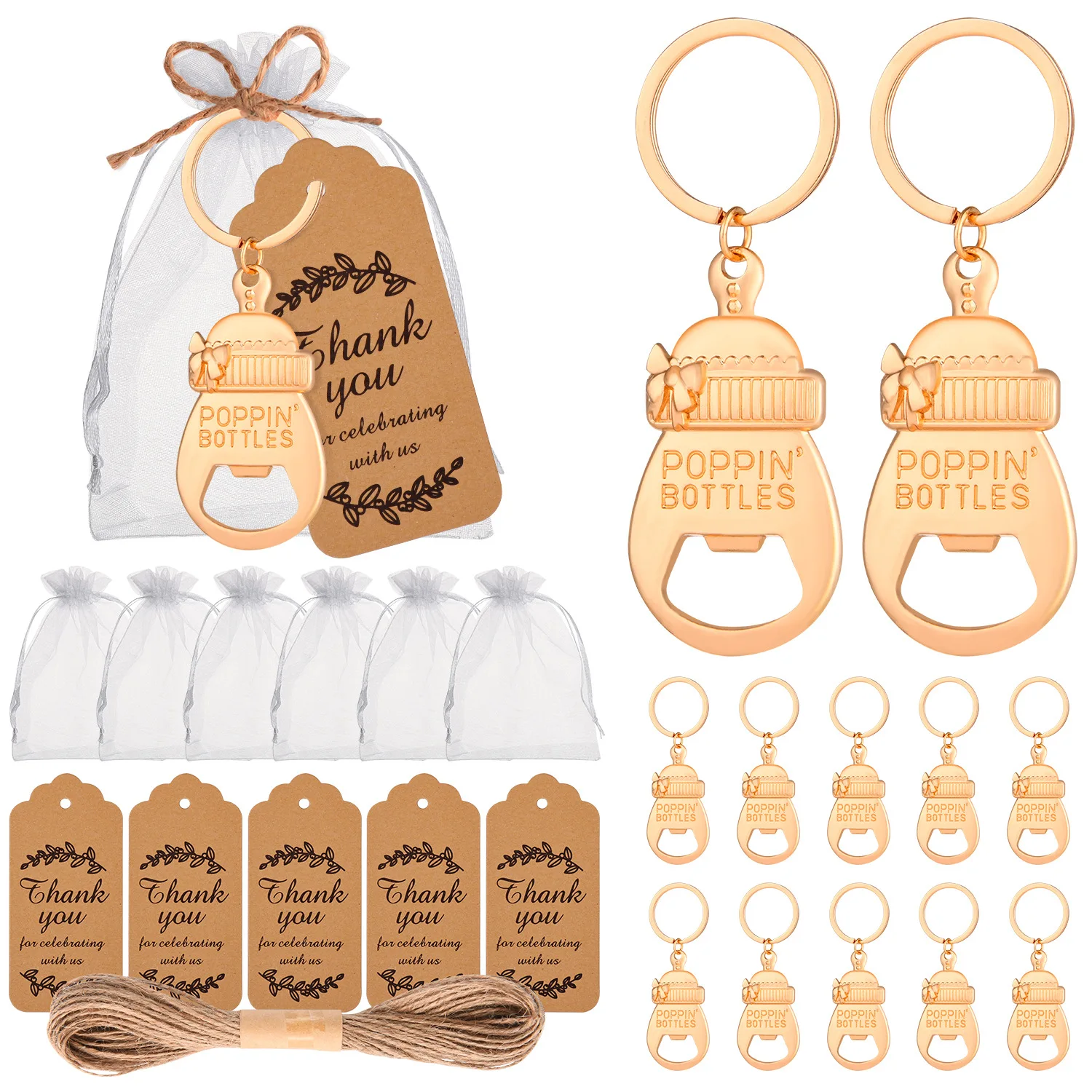 50Pcs Baby Shower Boy Girl Baby Bottle Opener Keychain Keyring Gift Favor For Freshman Newborn Baptism Ablution Party Decoration