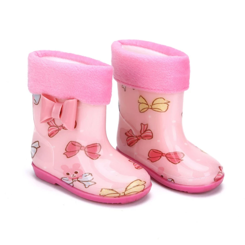 New Children Boys Girls PVC Rain Boots Waterproof Bowtie Rainboots Kids Water Shoes Wellies Non-slip Rain Shoes