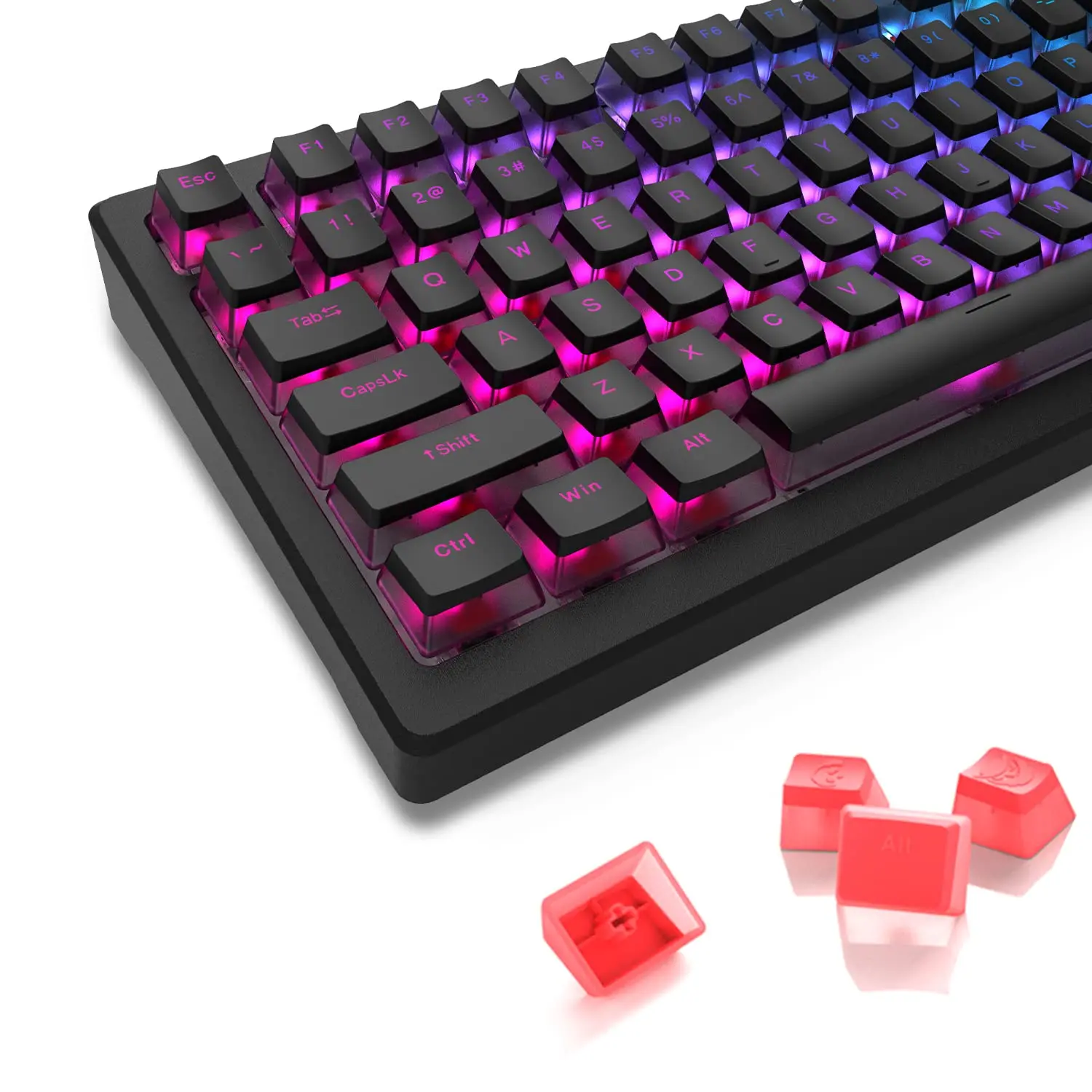 165 Key Pudding PBT Keycaps Custom Black Double Shot Keycap OEM Profile  for 100%, 75%, 65%, 60% Gaming Mechanical Keyboard