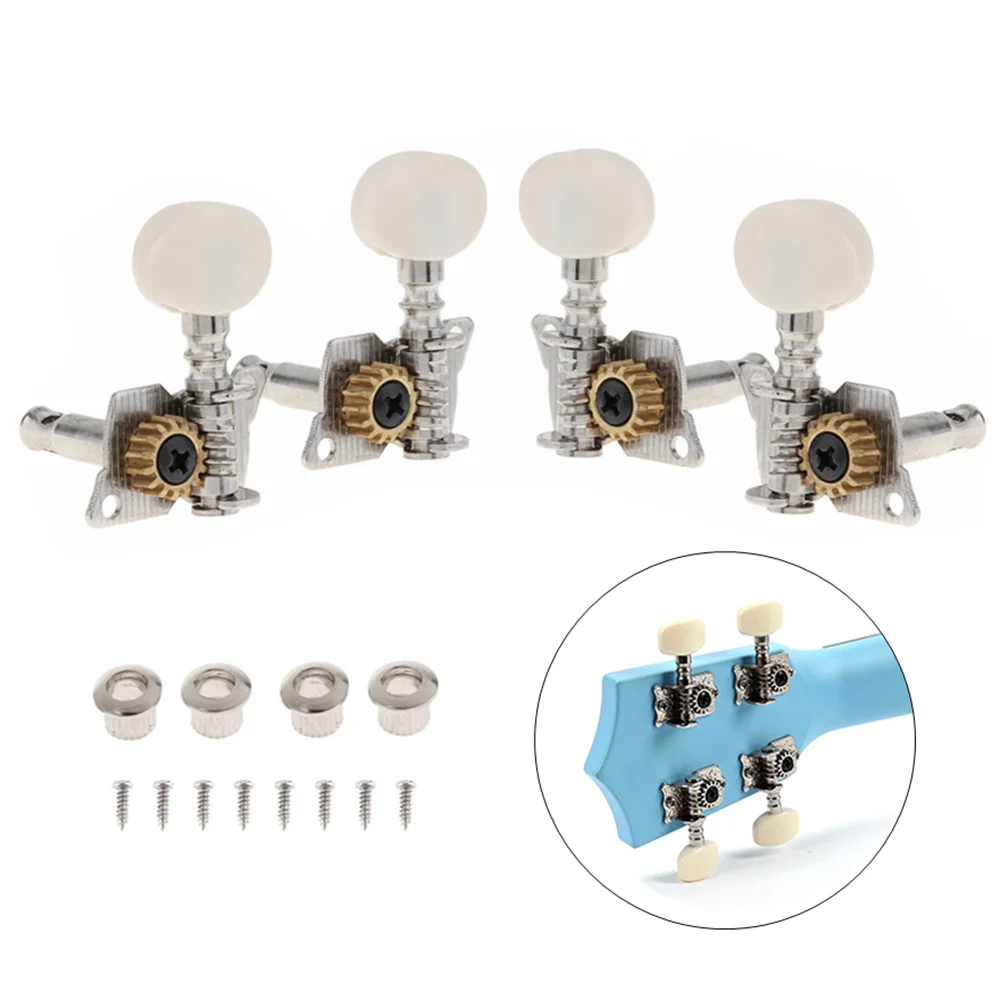 4pcs Ukulele Tuning Pegs 2R+2L Steel 4 String Guitar Machine Heads Locking Tuners for 21 23 26 Inch Ukelele Replacement Parts