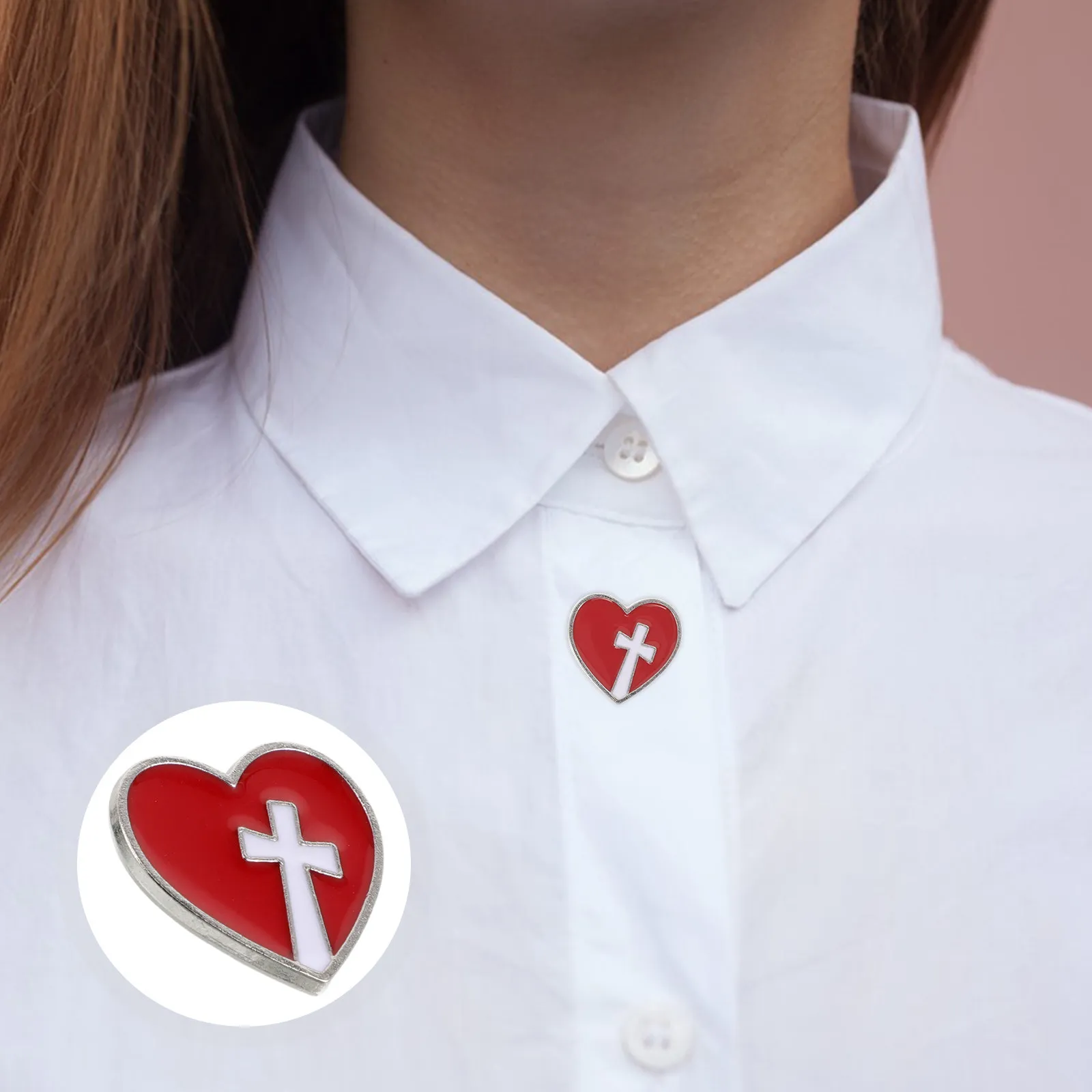 10Pcs Nurse Heart Badge Lapel Pin Lightweight Staff Badge for Doctors Nurses Volunteers Healthcare Worker