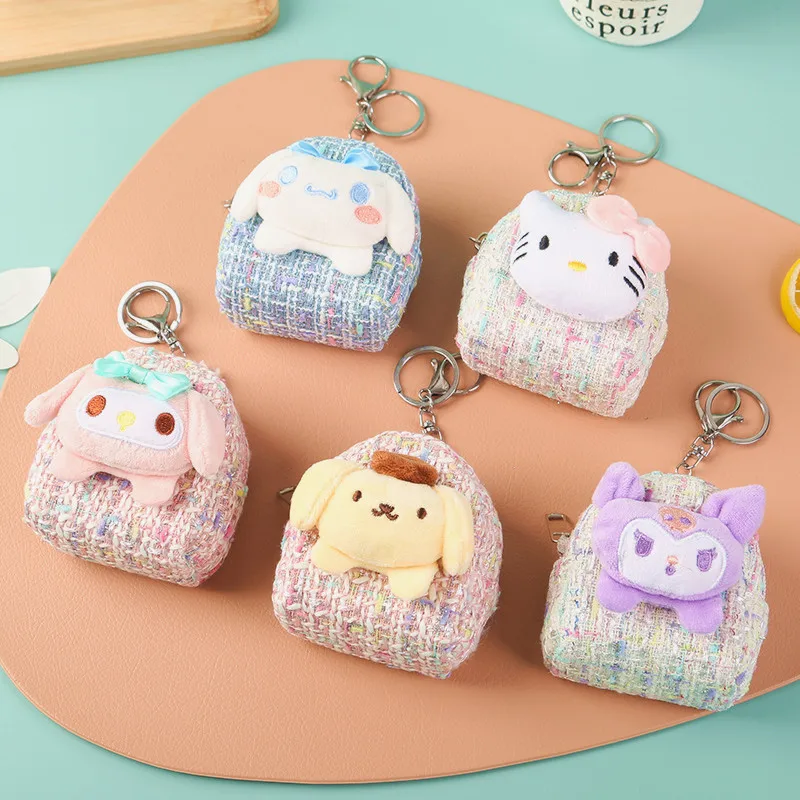 

Hello Kitty Kuromi Cinnamoroll cuerda tejida Mini bolso escolar funda para auriculares Yüksek llavero bolsa accesorio decoración