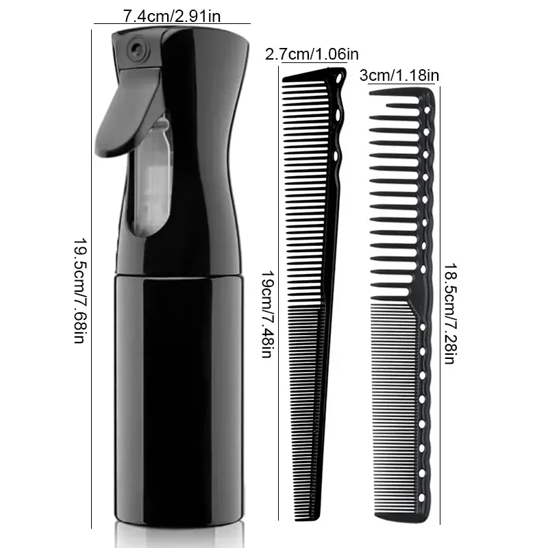 3pcs Professional Barber Spray Bottle with Hair Cutting Combs Fine Mist Water Sprayer Sectioning Grooming Tool Haircutting Set