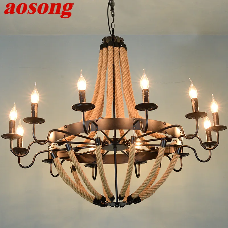 AOSONG American Style Retrohemp Rope Chandelier Nostalgic Loft Industrial Style Internet Cafe Restaurant Hot Pot Sho Chandelier