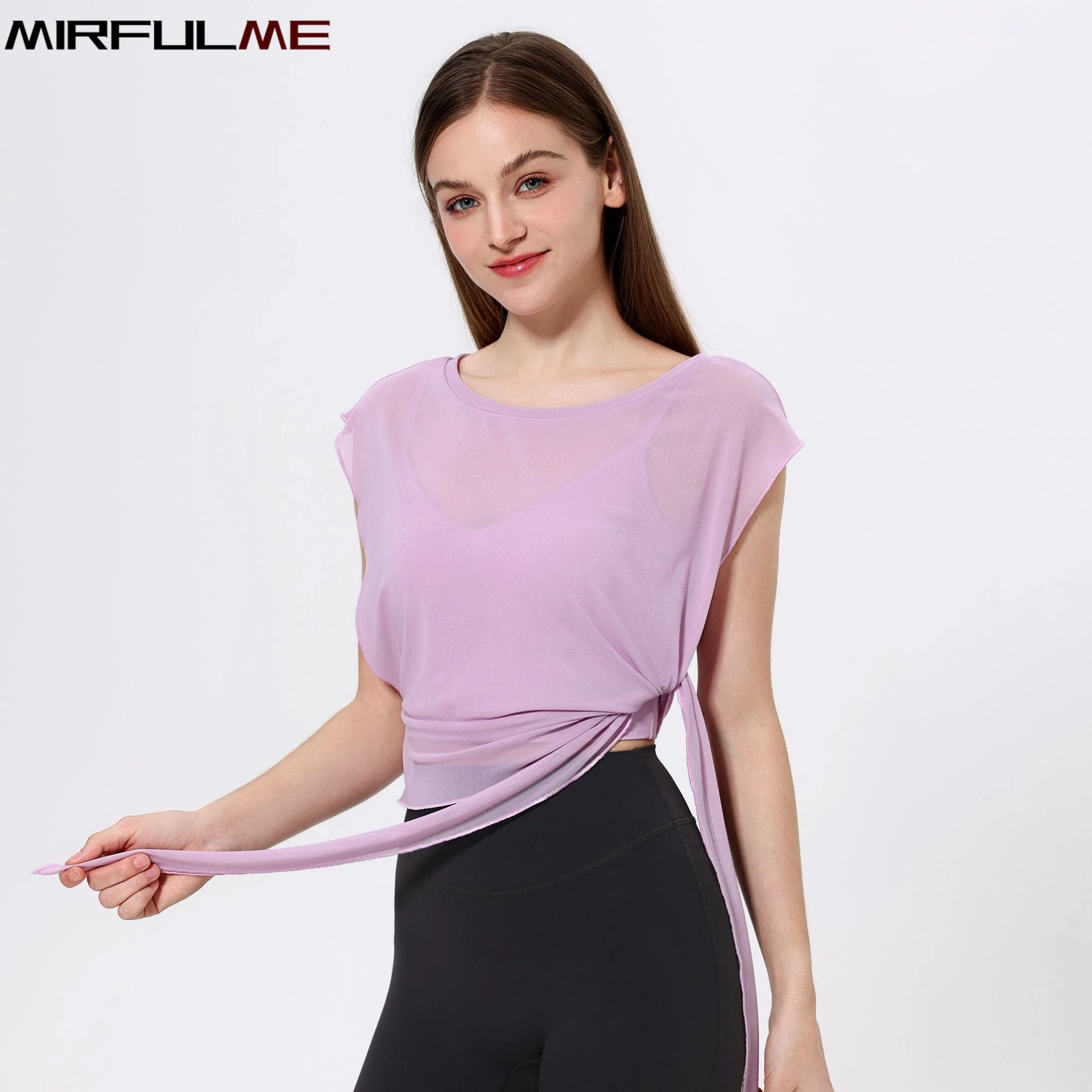 

Women Loose Yoga Shirts Two-Piece Short Sleeves Sports T-Shirt With Bra Mesh Breathable Shawl & Brassiere Gym Fitness Top Blouse