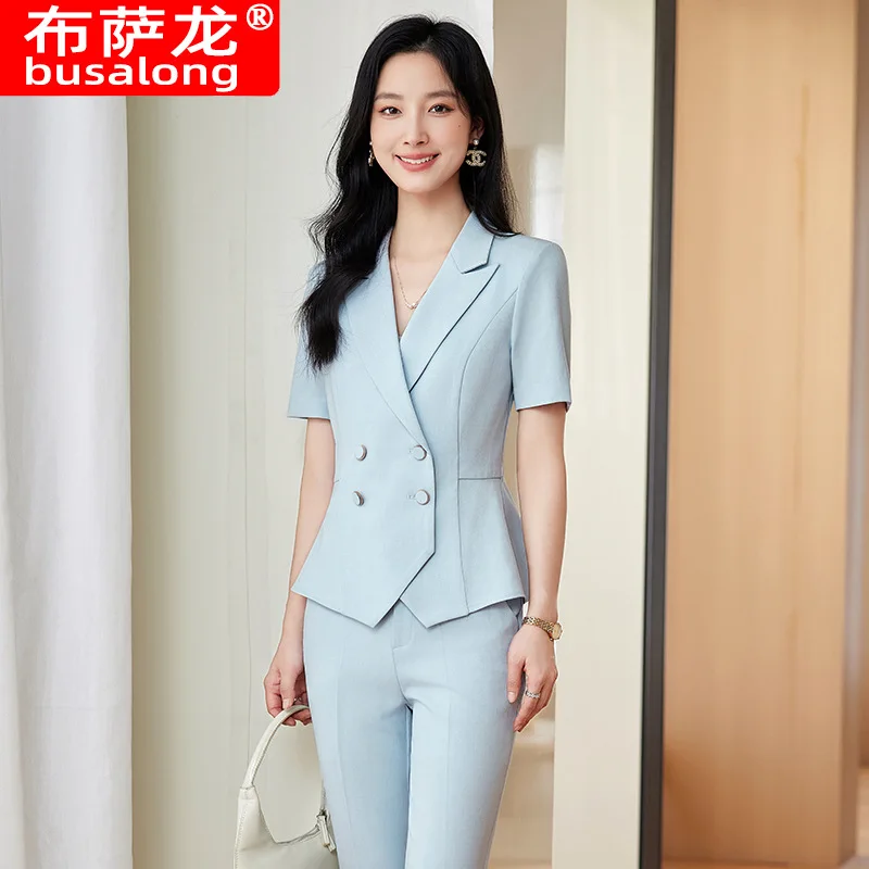 Business Suit Women2024Summer Short Sleeve Elegant Jewelry Store Beauty Salon Hotel Front Desk Workwear Thin Style