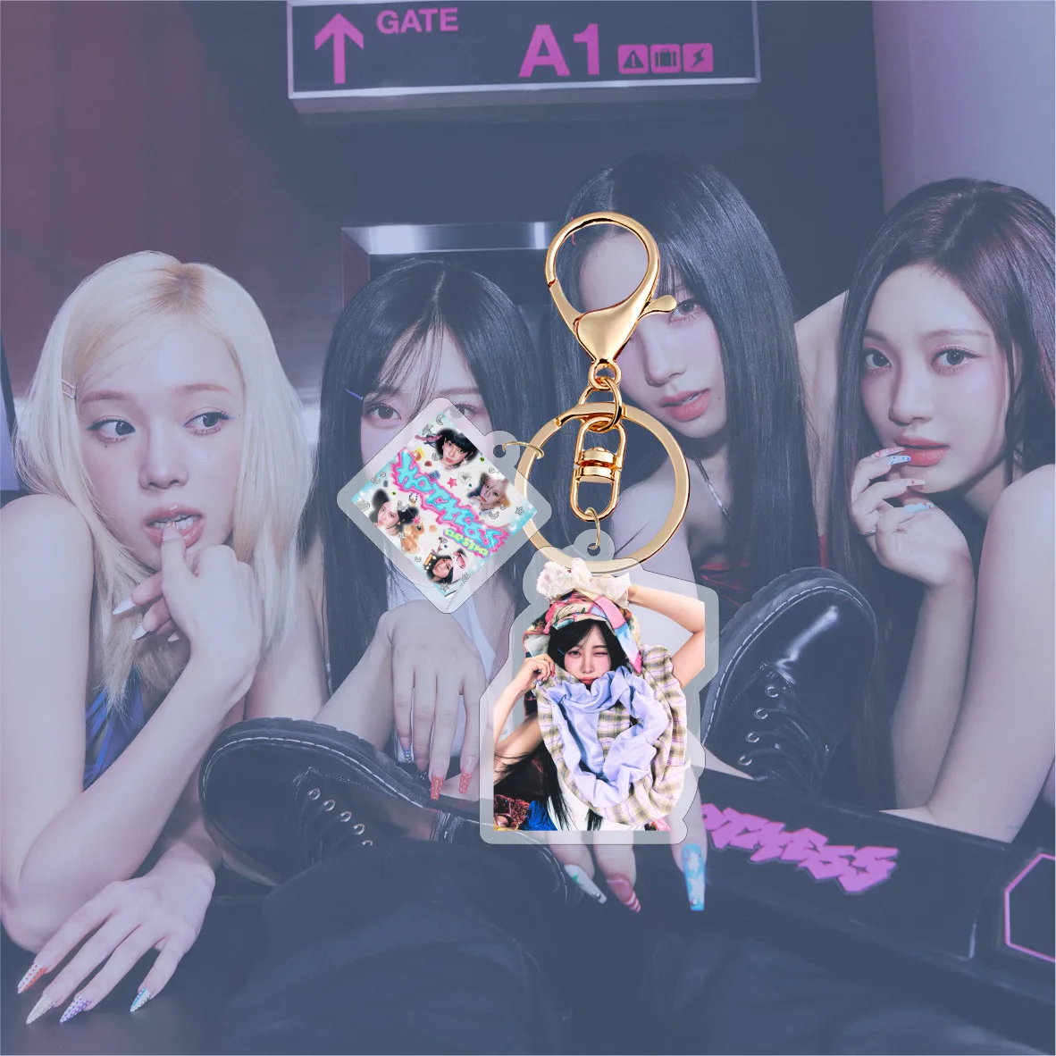 Kpop Idol Aespa Keychain Hot Mess Album Acrylic Key Chain Accessories Key Ring Cute Pendant Keyring Gift Fans Collection