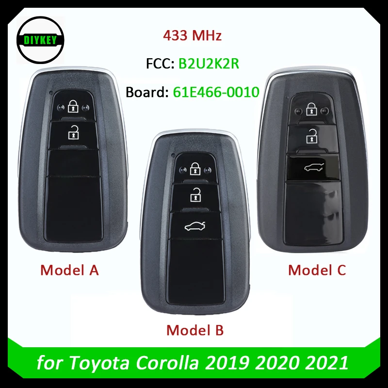 DIYKEY for Toyota Corolla 2019 2020 2021 Smart Remote Key 433MHz 4A Chip FCC: B2U2K2R 8990H-02050 8990H-02040 Board 61E466-0010