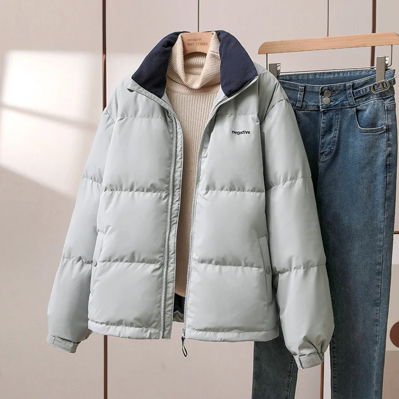 女性用の白いダックダウンジャケット,韓国スタイル,スタンドカラー,厚くて暖かいアウター,ゆったりとしたカジュアルコート,特大,秋冬