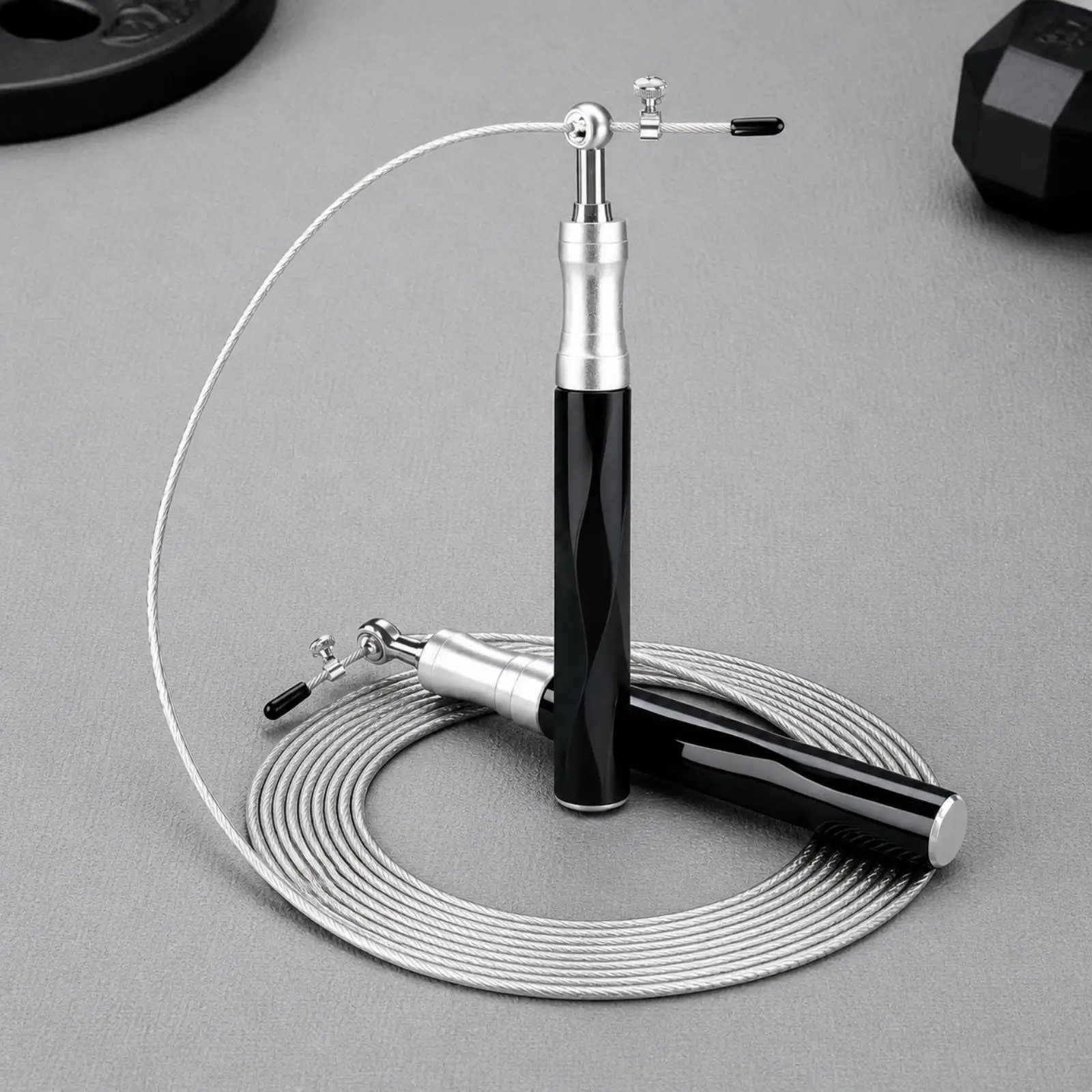 Speed Jump Rope for Crossfit Training with Double Bearing Rotation System and Comfortable Silicone Handle