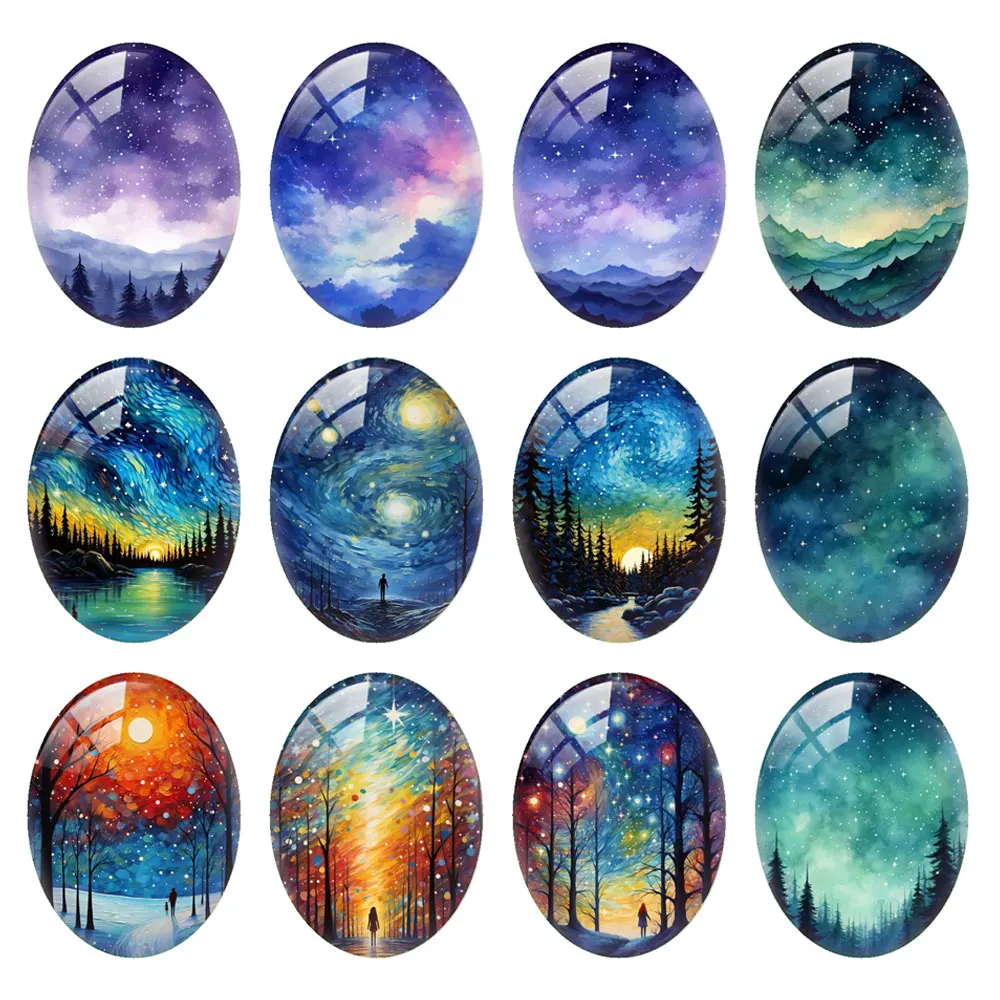 10pcs/lot Oval Photo Glass Cabochon Polar Lights Forest Flatback Charms Demo Flat Back Cameo For Diy Jewelry Making Findings