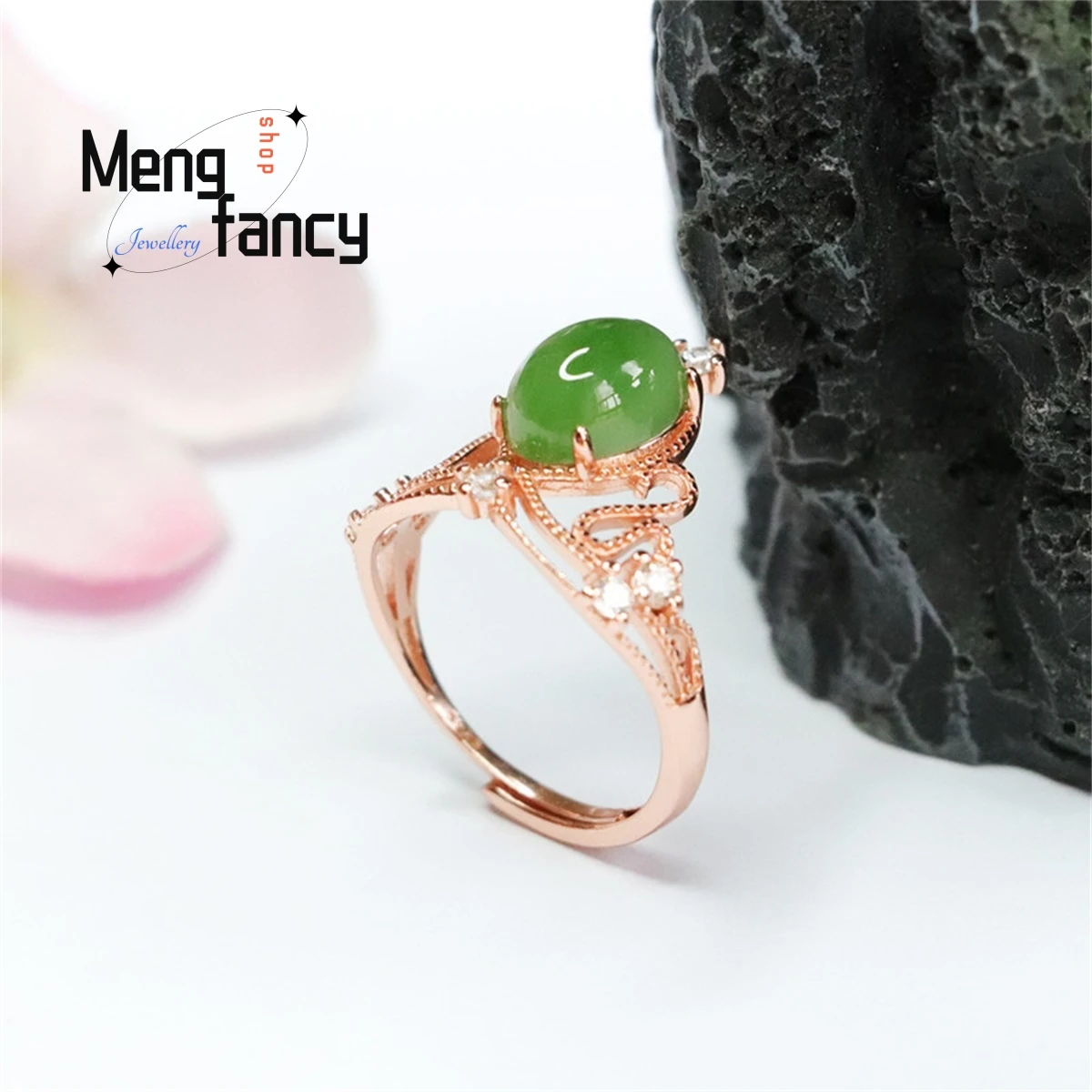 Natural S925 Silver Inlaid Hetian Jasper Egg Face Crown Ring Simple Generous Personalized Fashion Women Versatile Beauty Jewelry