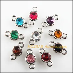 Fashion 30Pcs Dull Silver Plated Mixed Acrylic Round Charms Connectors 8.5x16mm