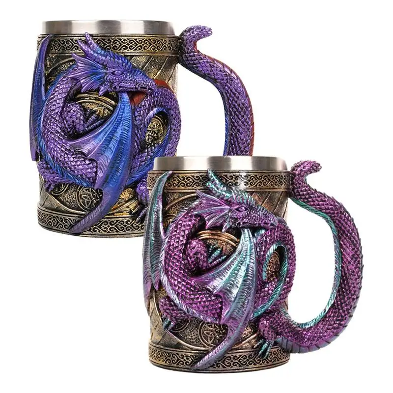 Handmade Beer Mug Stainless Steel Cup R Stainless Steel Beer Cup Coffee Mug 3D Medieval Dragon Tankard Simulation Gothic Beer