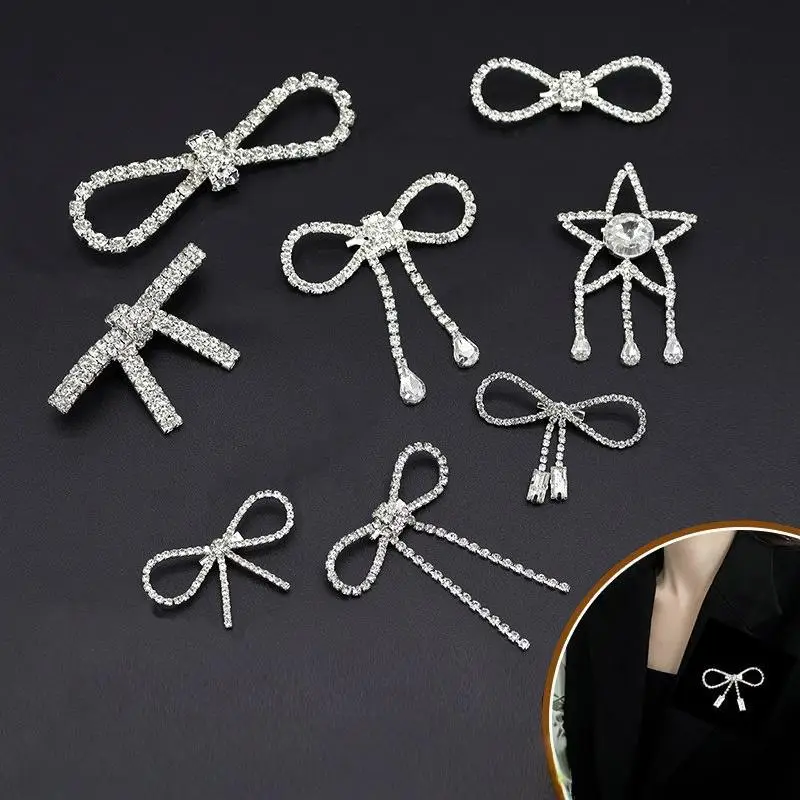 Elegant Temperament Bowknot Rhinestone Brooch Pin For Women Girls Bow Buckle Pin Cardigan Clip Jewelry Clothing Accessories
