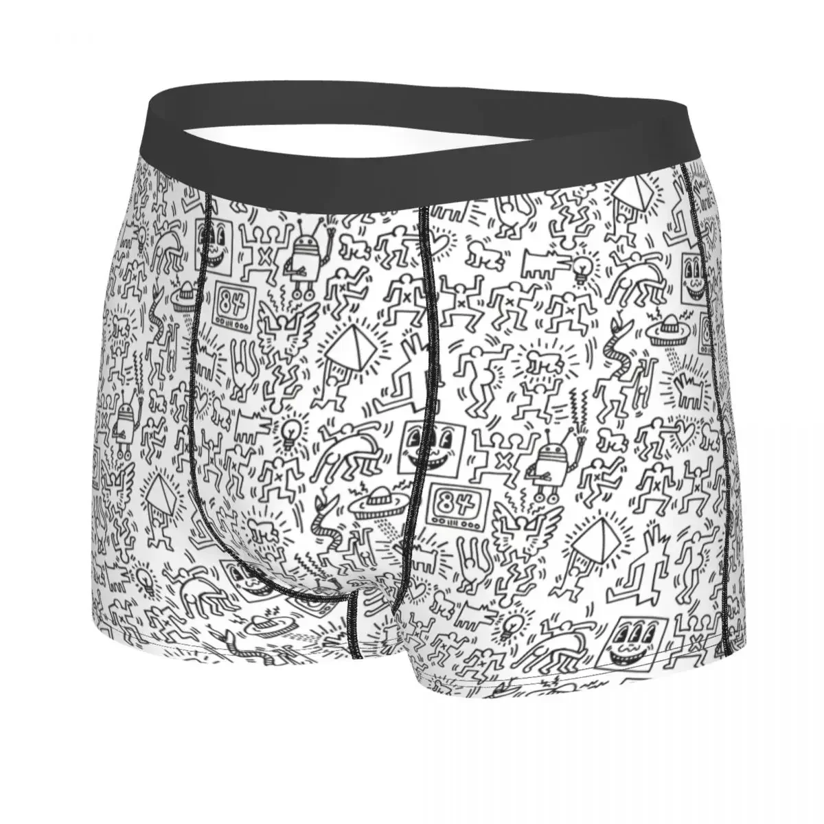 Custom White Cloud Three Eyed Face Abstract Haring Dance Boxer Shorts For Men 3D Print Underwear Panties Briefs Soft Underpants