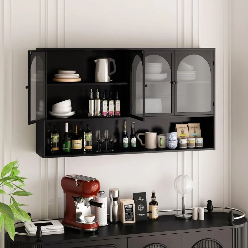 خزانة من الزجاج المقسى مثبتة على الحائط، 47 تخزين حمام لغرفة المعيشة مع 4 أبواب ورفوف #4