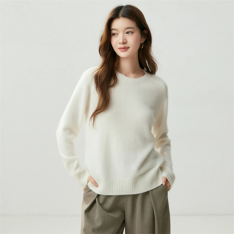 New 100% Pure Cashmere O-Neck Saddle‑Shoulder Women's Knit Sweater Autumn Winter Thick Loose‑Fit Casual Minimalist Pullover