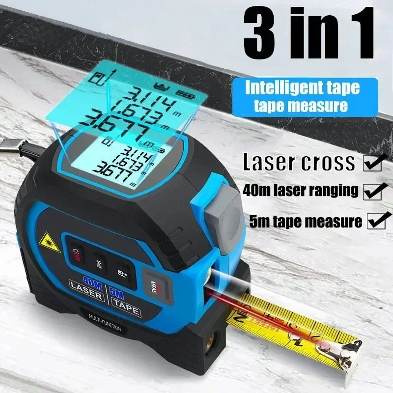 

LCD Display with Backlight 3 in 1 Laser Rangefinder 5m Tape Measure Ruler Distance Meter Building Measurement Device