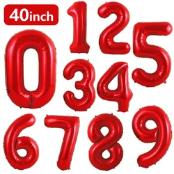 40英寸 Red Number 0-9 Aluminum Foil Balloon Suitable for Birthday Party Graduation Ceremony Wedding Anniversary Photo Shooting