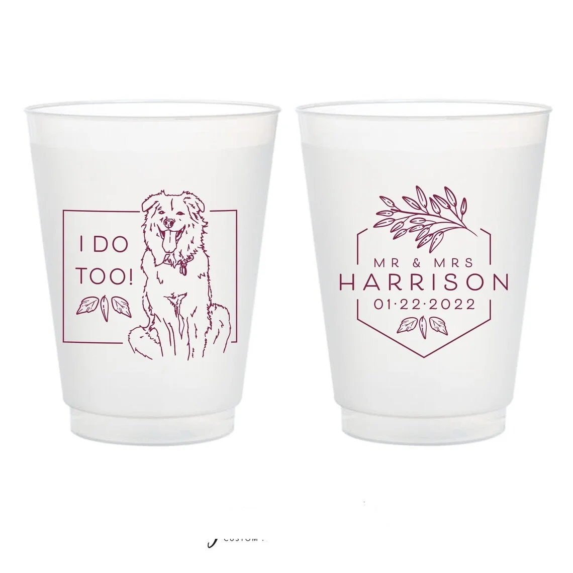 

Custom Pet Illustration - Mr and Mrs - 12oz or 16oz Frosted Unbreakable Plastic Cup #188 - Custom - Wedding Favors, Wedding Cup,