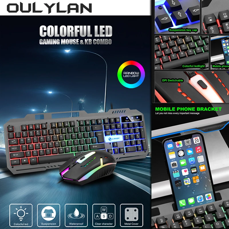 T25 Touch Wired Keyboard Mouse Set LED Luminous Esports Desktop Computer Laptop Office Game Keyboard and Mouse Set