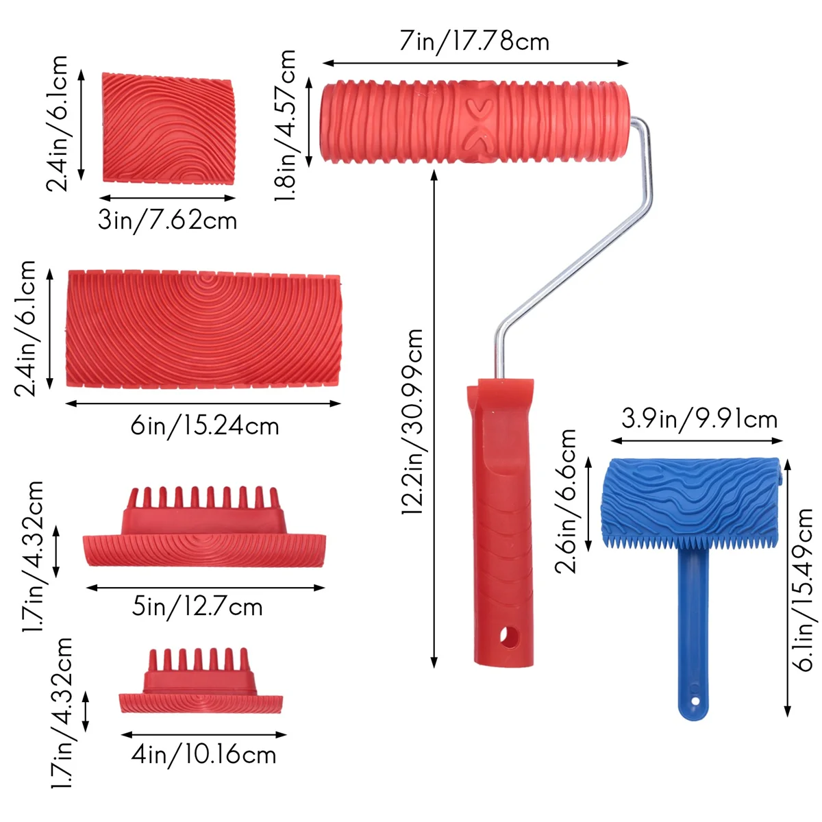 

ABFA Wood Grain Tool Set, 6Pcs 7 inch Graining Painting Tool Wood Texture Paint Roller Wood Pattern Tools for Wall Room Art