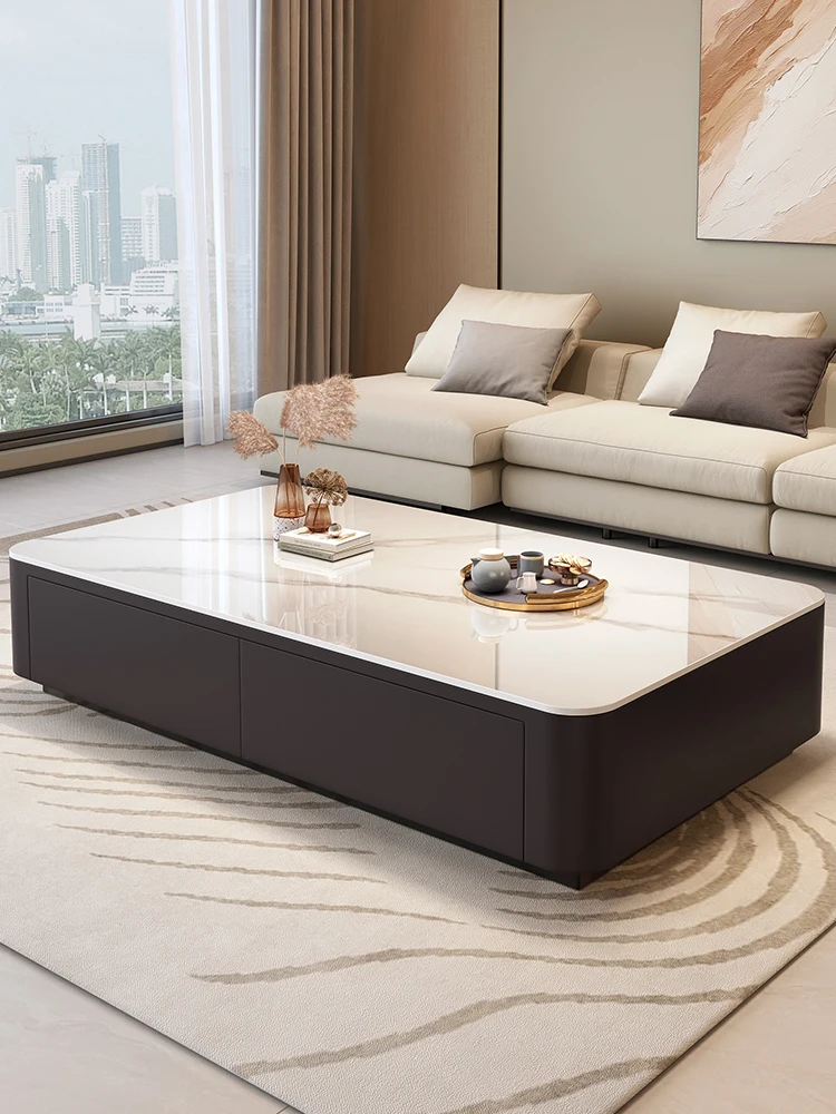Black rock slab coffee table light luxury high-end small apartment