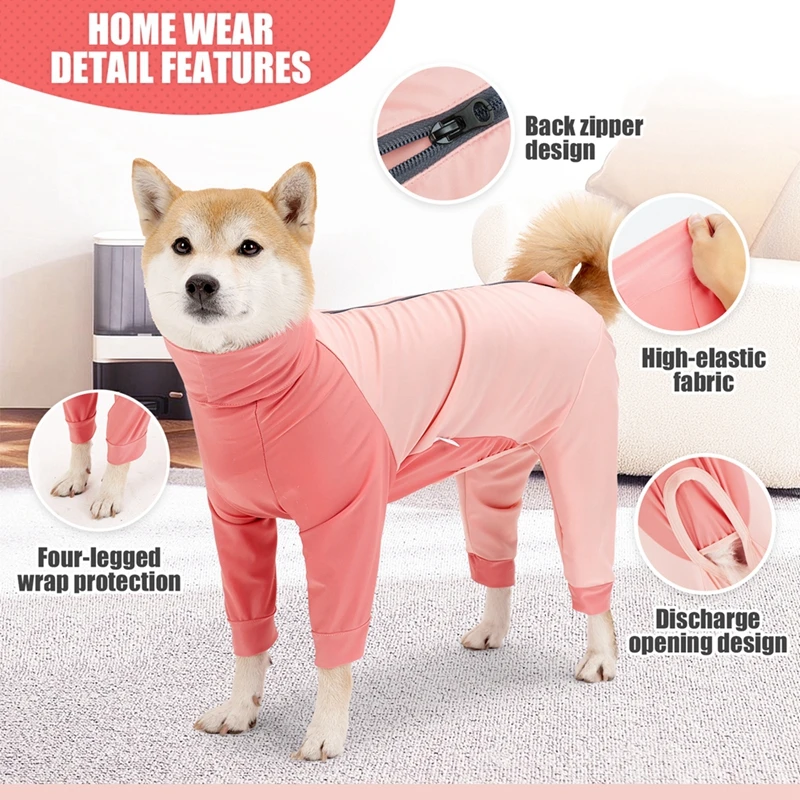 Dogs Recovery Suit 4Legged Long Sleeve After Surgery Soft Pajamas Jumpsuit Anti-Licking Dogs Shedding Suit for Small Medium Dogs