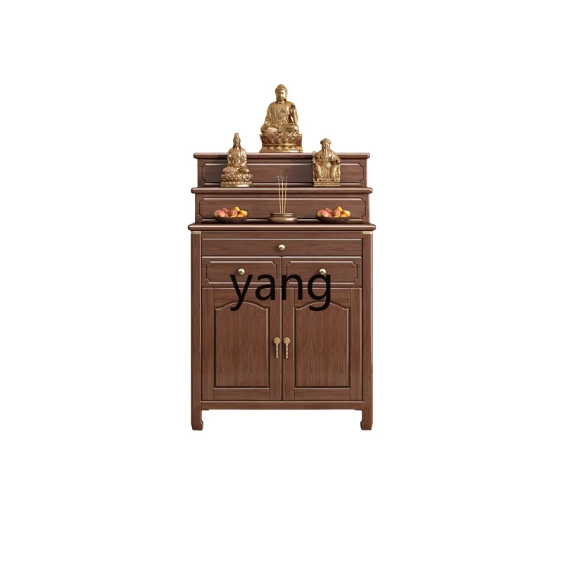 

Yjq New Chinese Solid Wood Walnut Altar Incense Burner Table Middle Hall Guanyin Offering Home Three Layers