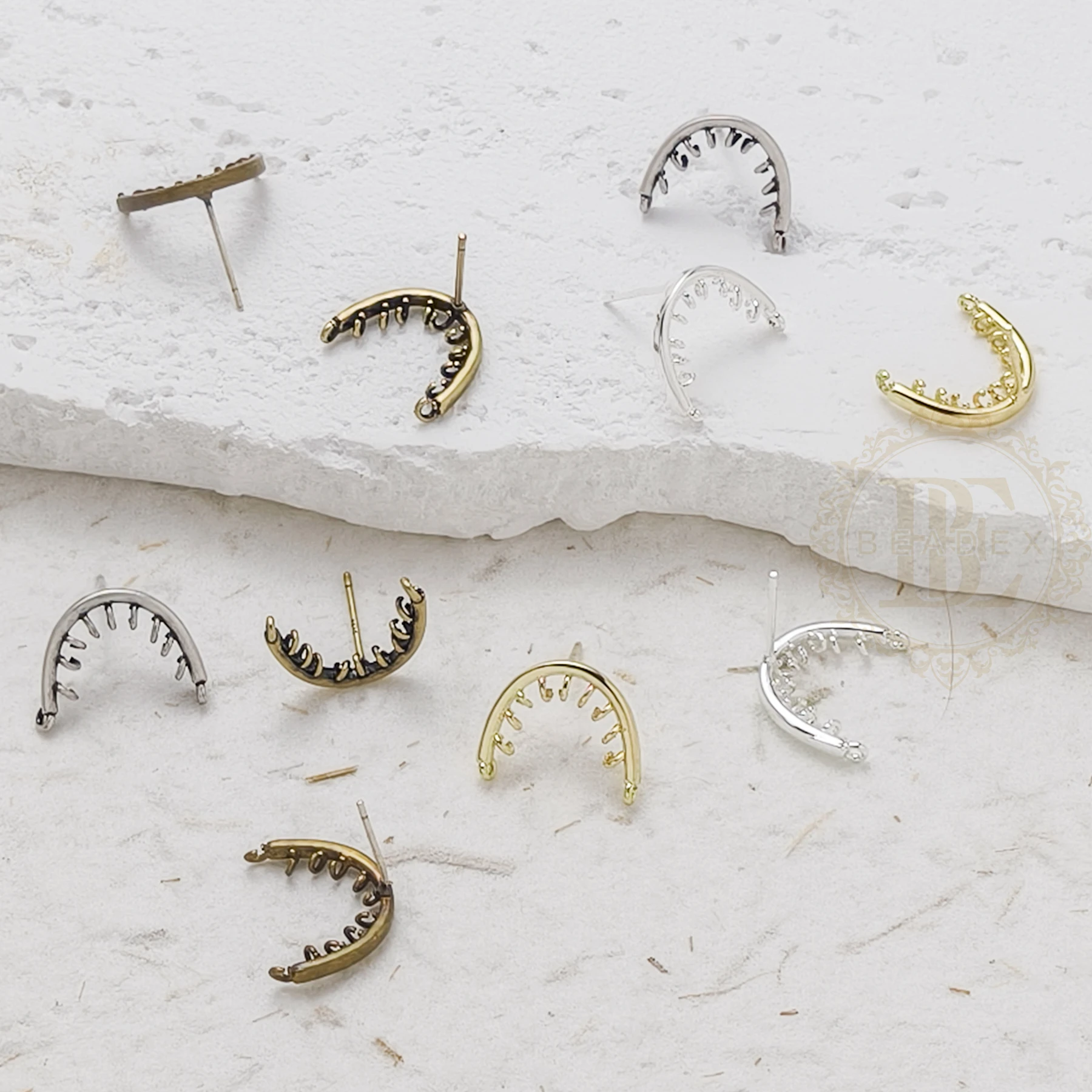DIY Supply-2 Pieces (One Pair) Casted Brass Earring Post with Sterling Silver Pin - U Shape 15x12.6mm (4921C-14)