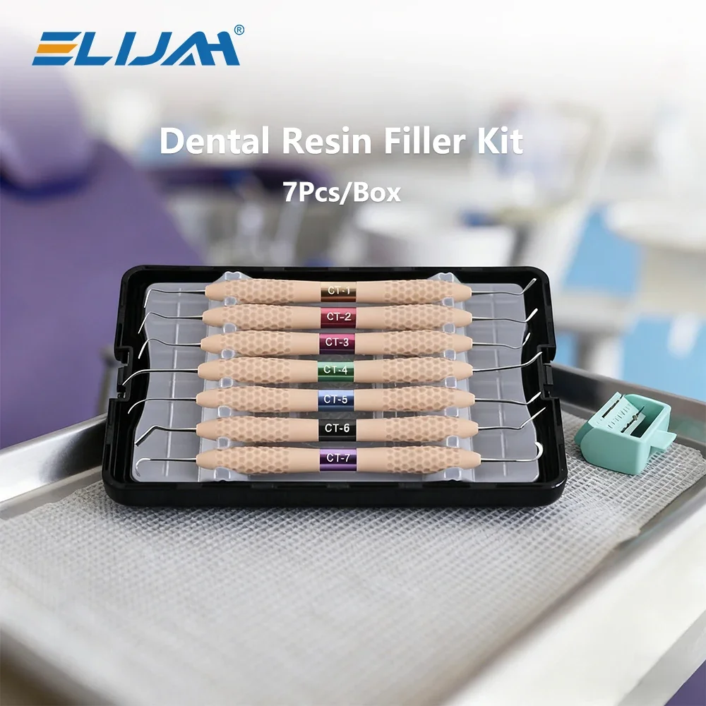 ELIJAH 7Pcs/Set Dental Resin Spatulas Resin Filler 134°C Autoclavable Aesthetic Restoration Kit Silicone Handle Dentistry Tools