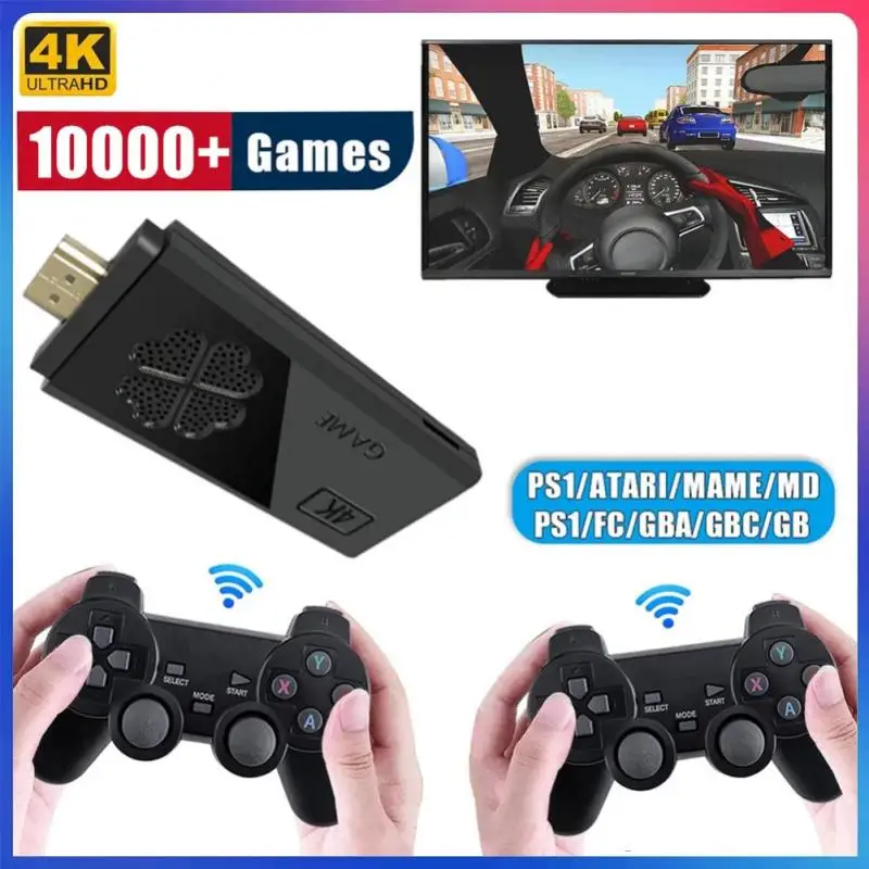 Upgraded M8II Game Stick 4K Video Game Console Box 32GB/64GB 10000+ Games Two Wireless Gamepads For PS1/MAME Arcade Party Games