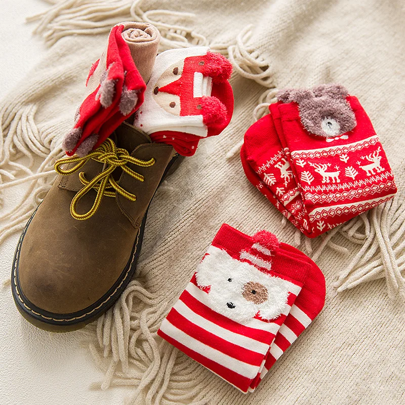 4 Pairs/Lot Casual Christmas Socks Cartoon Animal women Socks Cotton Happy funny Socks Korea cute socks Christmas Gift for women