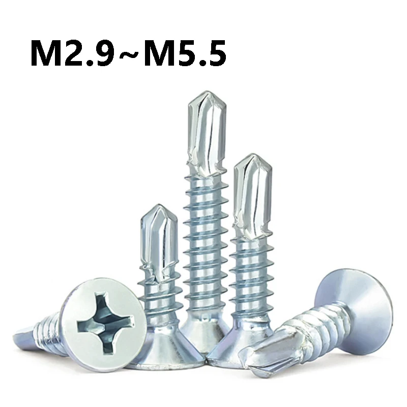 10~50Pcs 410 Stainless Steel Self-Tapping Screw M2.9 M3.5 M3.9 M4.2 M4.8 M5.5 Phillips Flat Head Quick Self-Drilling Metal Screw