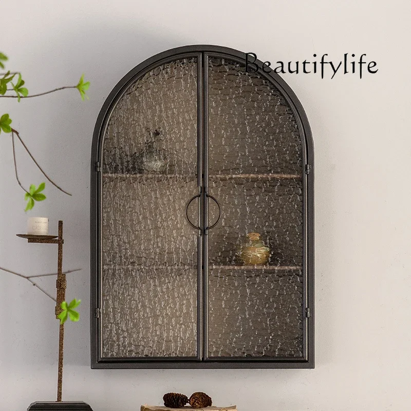 N40 French wall cabinet Wall locker Wrought iron water corrugated glass Living room Bedroom wall-mounted storage cabinet