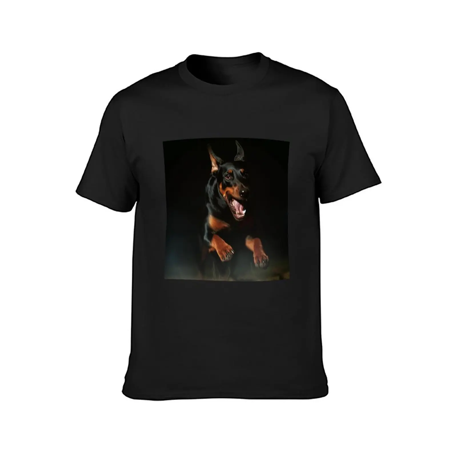 doberman running in the dark night T-Shirt for a boy anime clothes tees customizeds mens graphic t-shirts