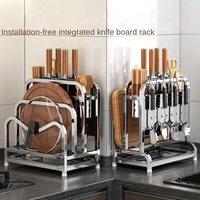 Multifunctional Kitchen Rack with Drainage and Knife Holder - Stainless Steel Utensil Rack