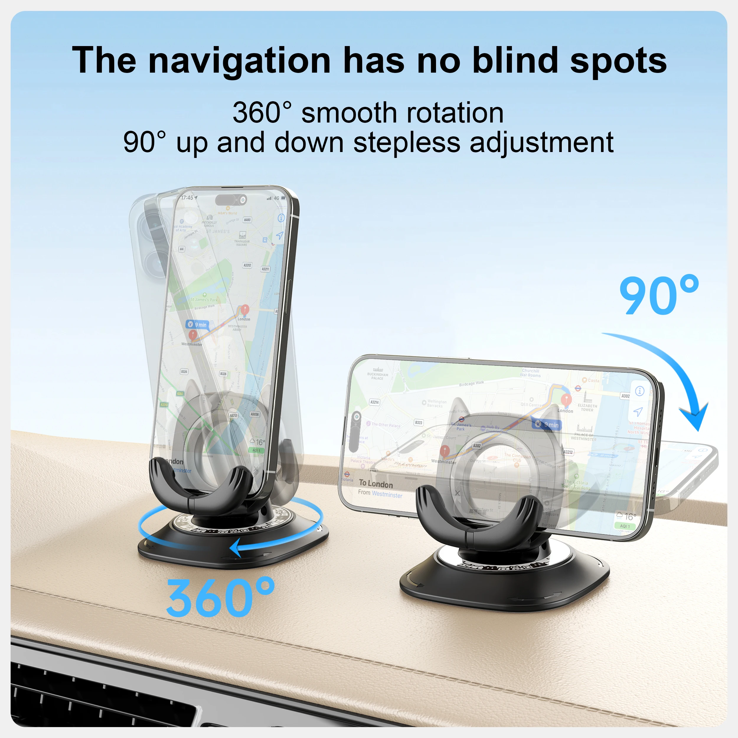 360 Degree Rotating Non-Slip Car Phone Holder Mat Dashboard Cell Phone Stand Compatible with All Smartphones - view 5
