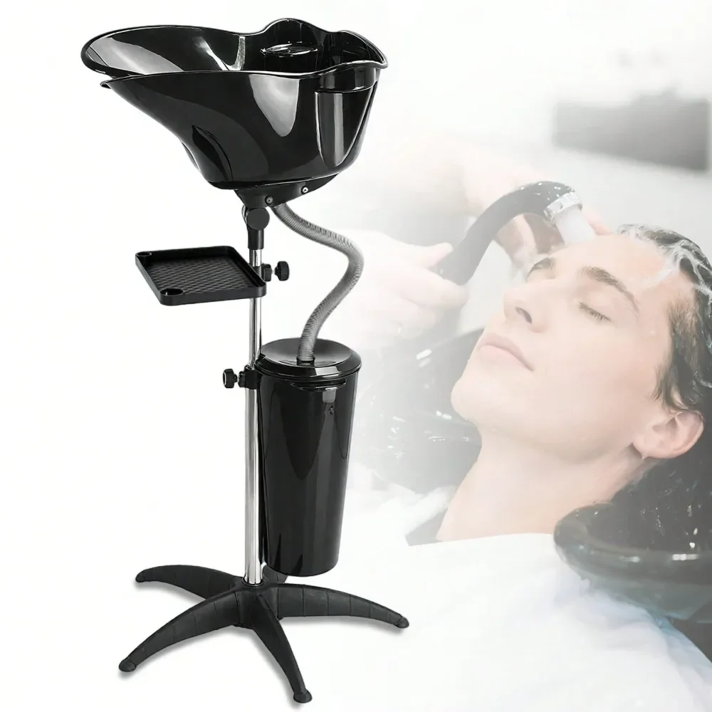 

Shampoo Bowl Adjustable Basin Height, Hair Washing Sink With Stand,Tray And Bucket For Home Salon Barber Station
