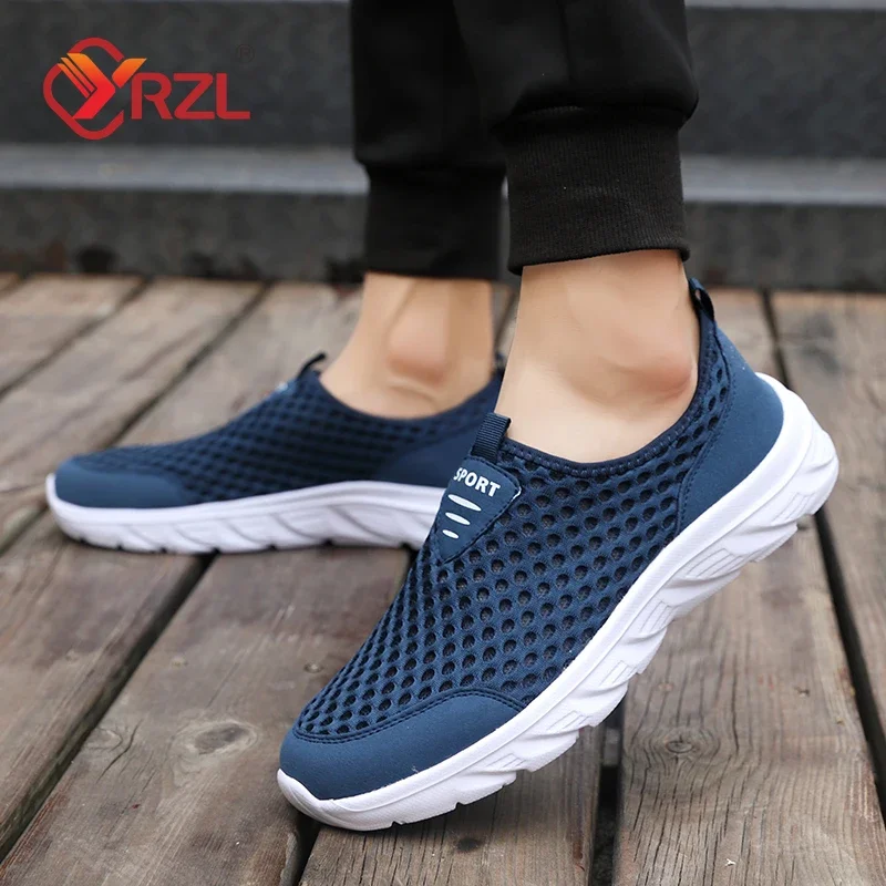 YRZL Breathable Mesh Shoes Men Slip on Male Casual Sneakers Anti-slip Mens Non Slip Flats Outdoor Walking Shoes for Man