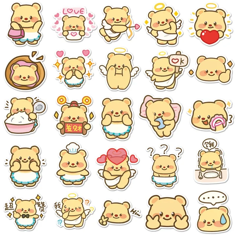 50pcs Butter Bear Sticker Cartoon Animal Cute Waterproof Decorative Water Cup Laptop Suitcase Desktop Refrigerator Car Sticker