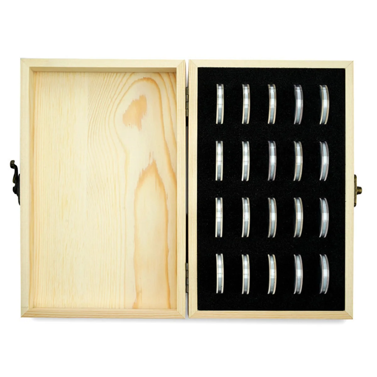 20 piezas de cápsulas ajustables para monedas con junta de espuma, caja de almacenamiento de monedas de madera, estuche protector redondo para monedas, medallas, organizador de colección de monedas conmemorativas