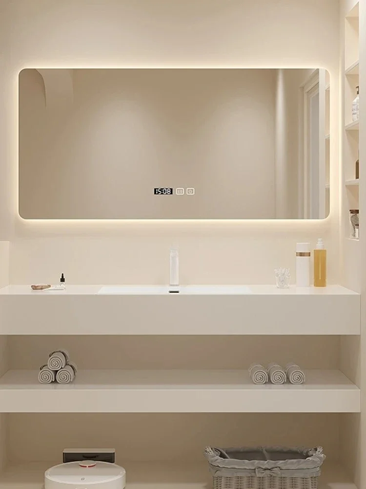 Smart Double Layer Stone Plate Seamless Ceramic Basin Bathroom Cabinet Bathroom Table Artificial Stone Whole Washbin
