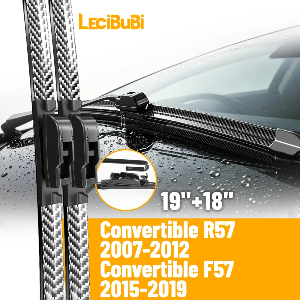 2 Escobillas Limpiaparabrisas Delanteras para Mini Convertible R57 F57, de Fibra de Carbono y Goma, Accesorios para Auto, 19"+18"