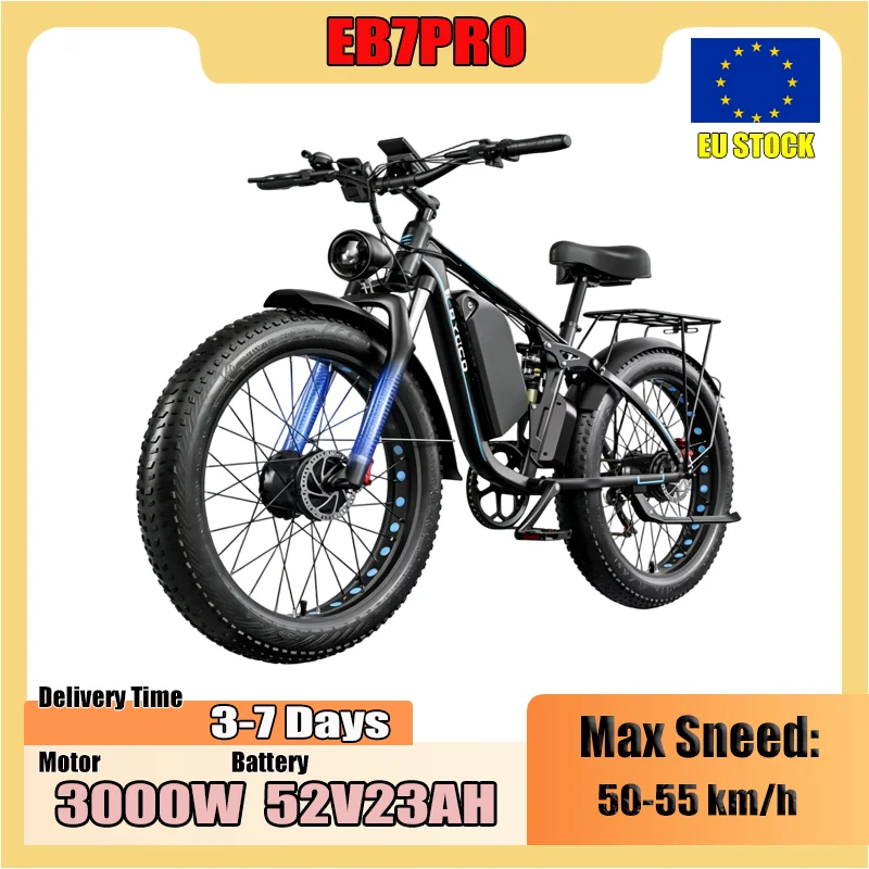 E-BYCCO EB7PRO E-Bike 3000W Doppelmotor 52V23AH Batterie Hydraulische Vorderradaufhängung Elektrofahrrad 26-Zoll Fatbike Elektrofahrrad