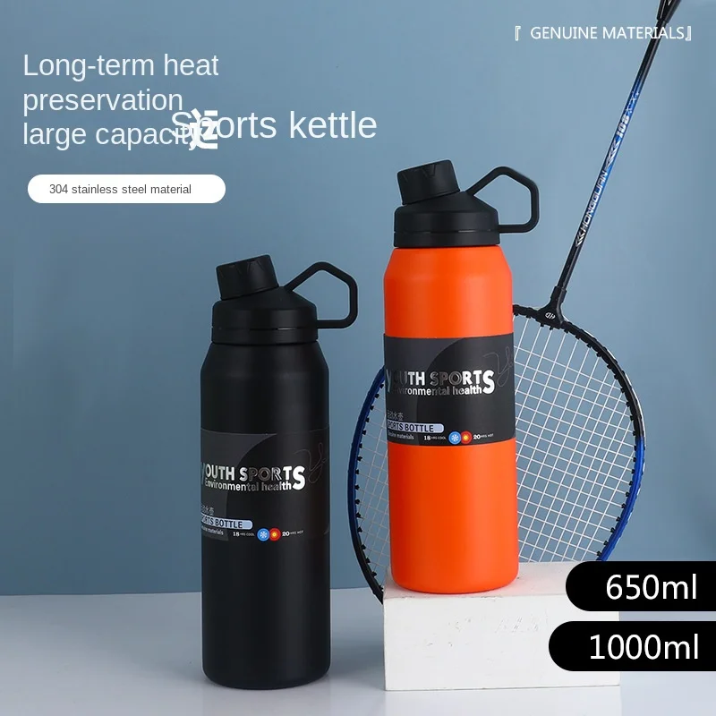 1000ML Thermos Large Capacity Sports Kettle Stainless Steel Convenient Carry Handle Travel Insulation Cup Minimalist Space Jug