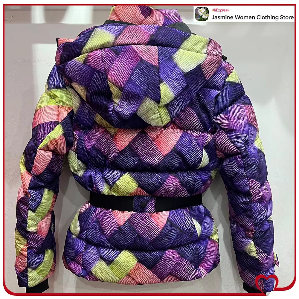 High Collar Wind Protection Zippered Jacket for Women Winter Sporty Outwear Stylish Women Multicolored Parka with Removable Hood